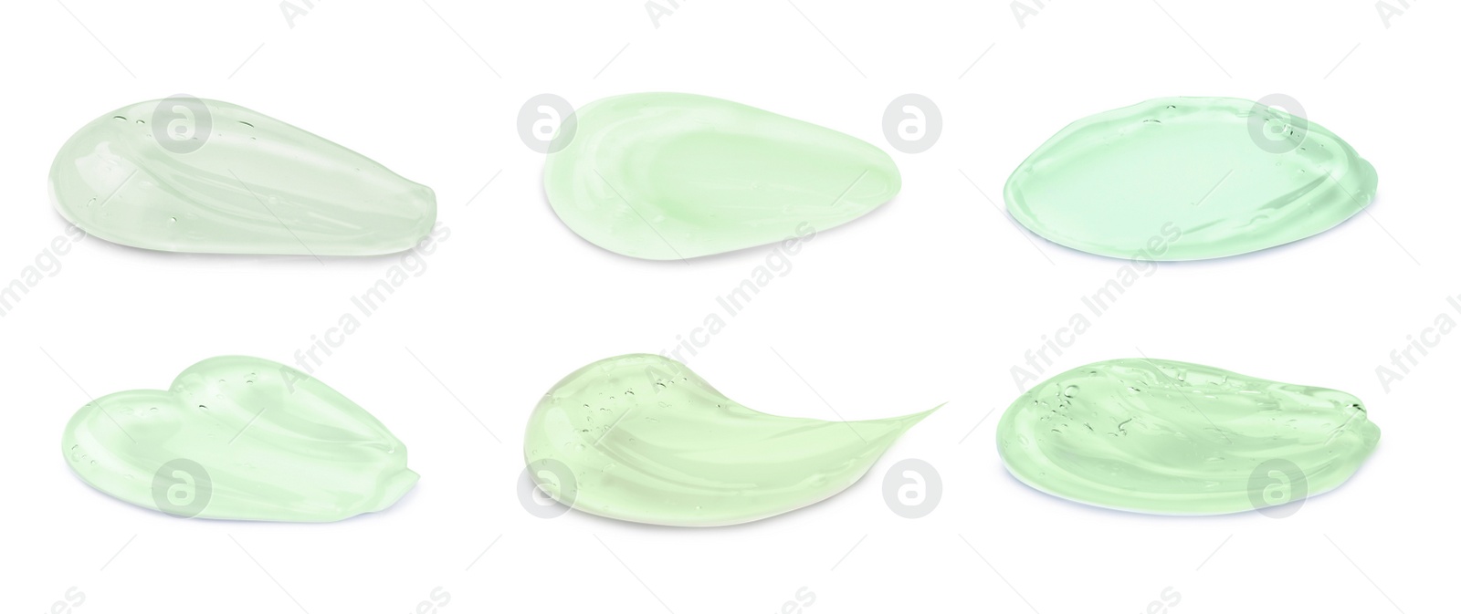 Image of Set with samples of cosmetic gel on white background. Banner design 