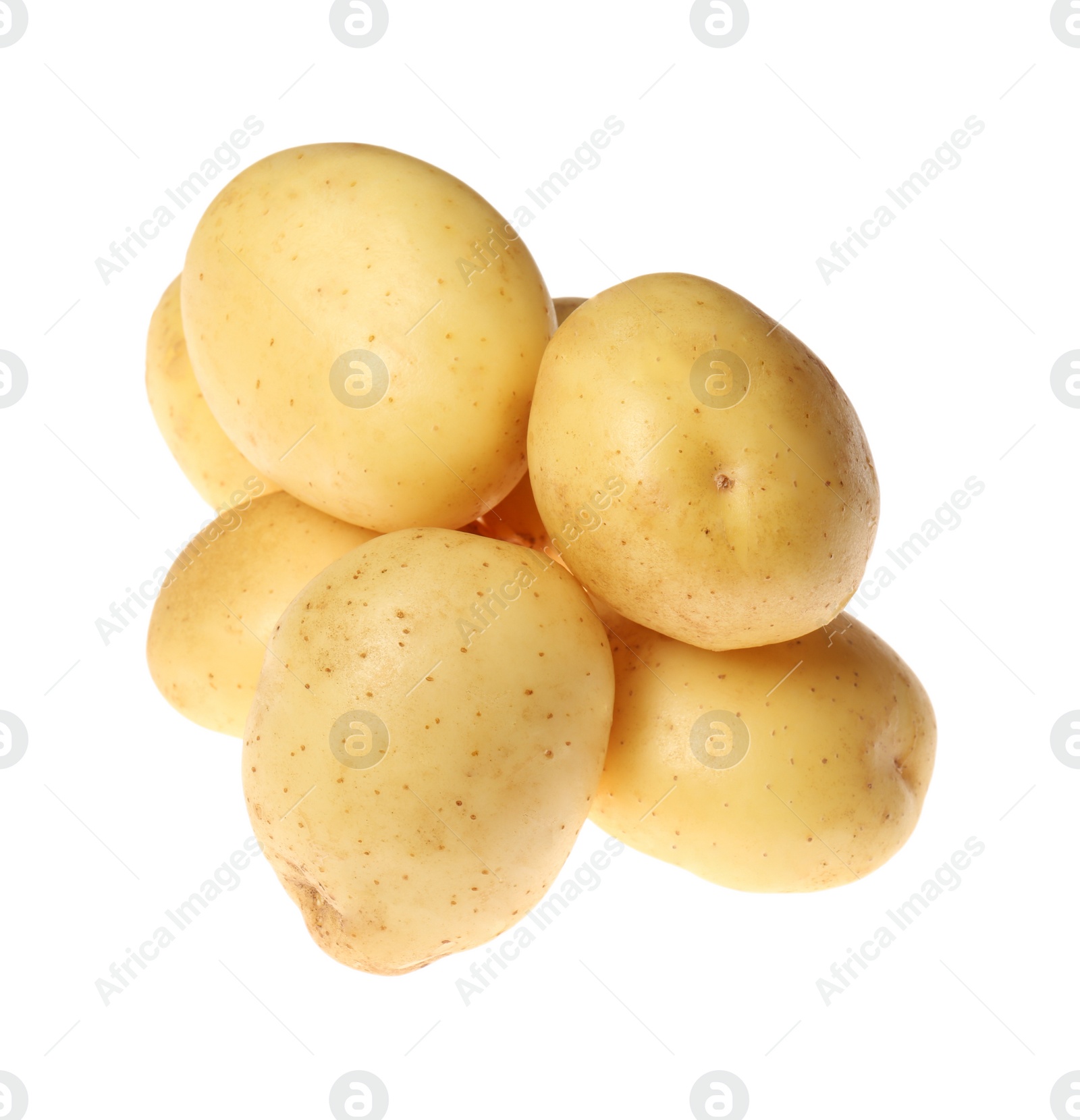 Photo of Fresh raw organic potatoes on white background