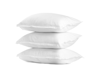 Photo of Stack of soft pillows isolated on white