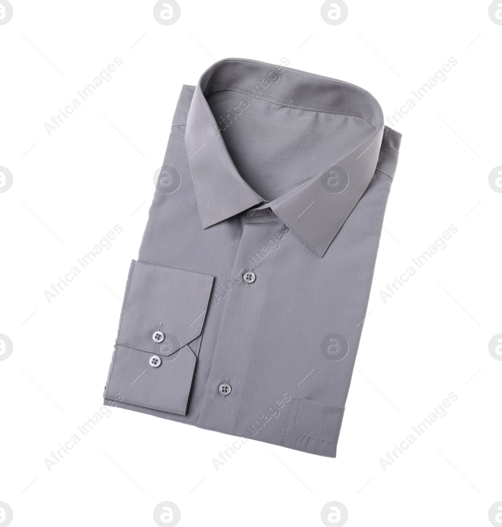 Photo of Stylish shirt isolated on white, top view. Dry-cleaning service