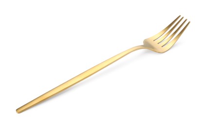 One shiny golden fork isolated on white