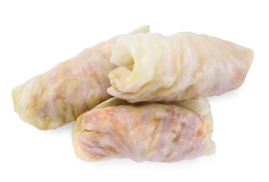 Uncooked stuffed cabbage rolls isolated on white