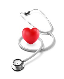 Stethoscope and red heart on white background