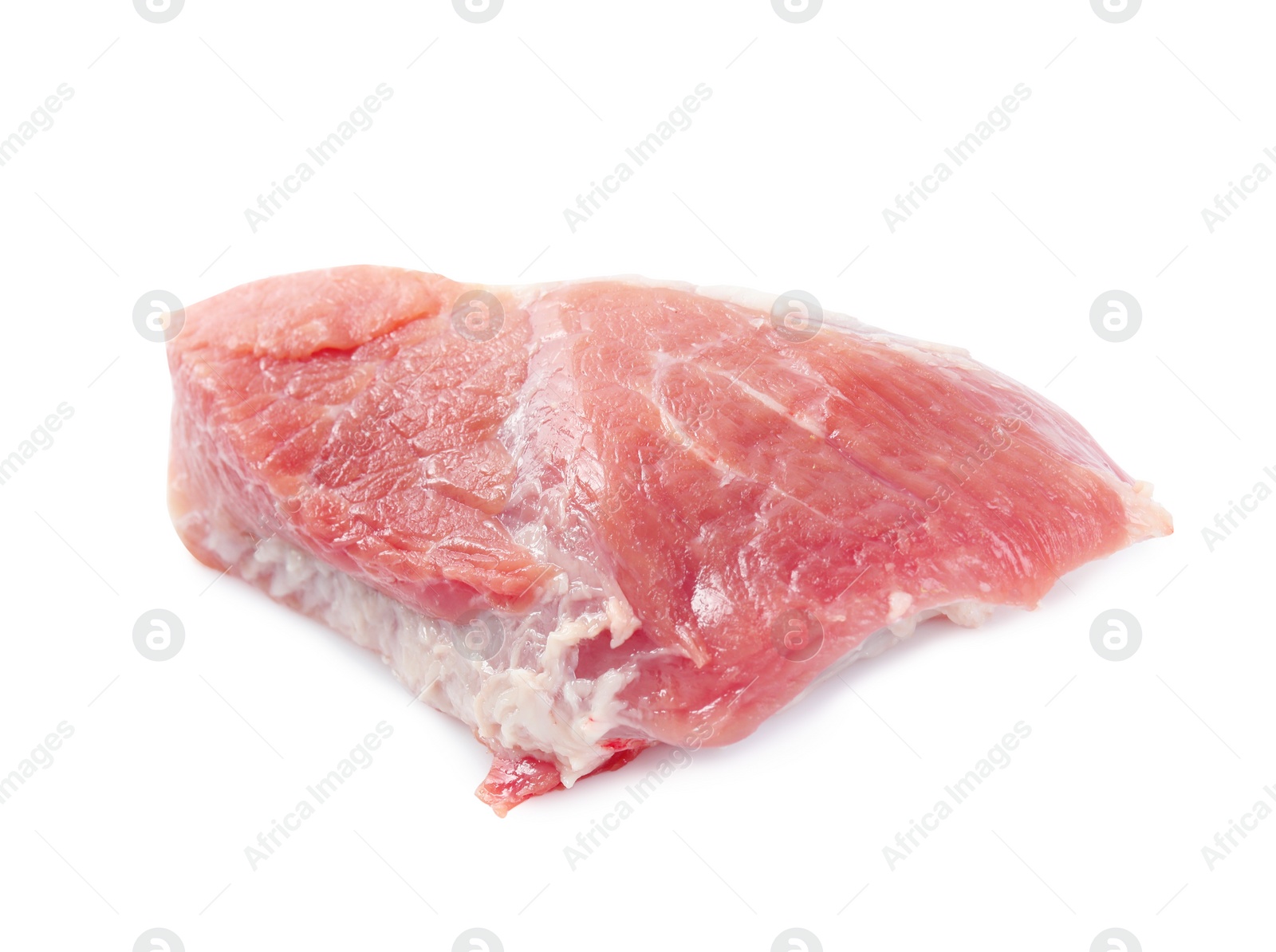 Photo of Piece of raw meat isolated on white, top view