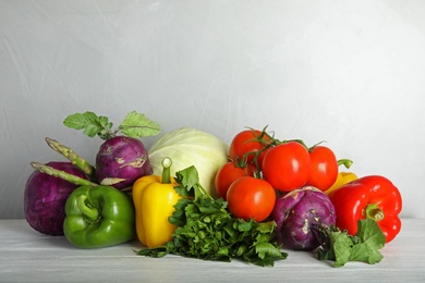 Photo of Many fresh ripe vegetables on table. Organic food