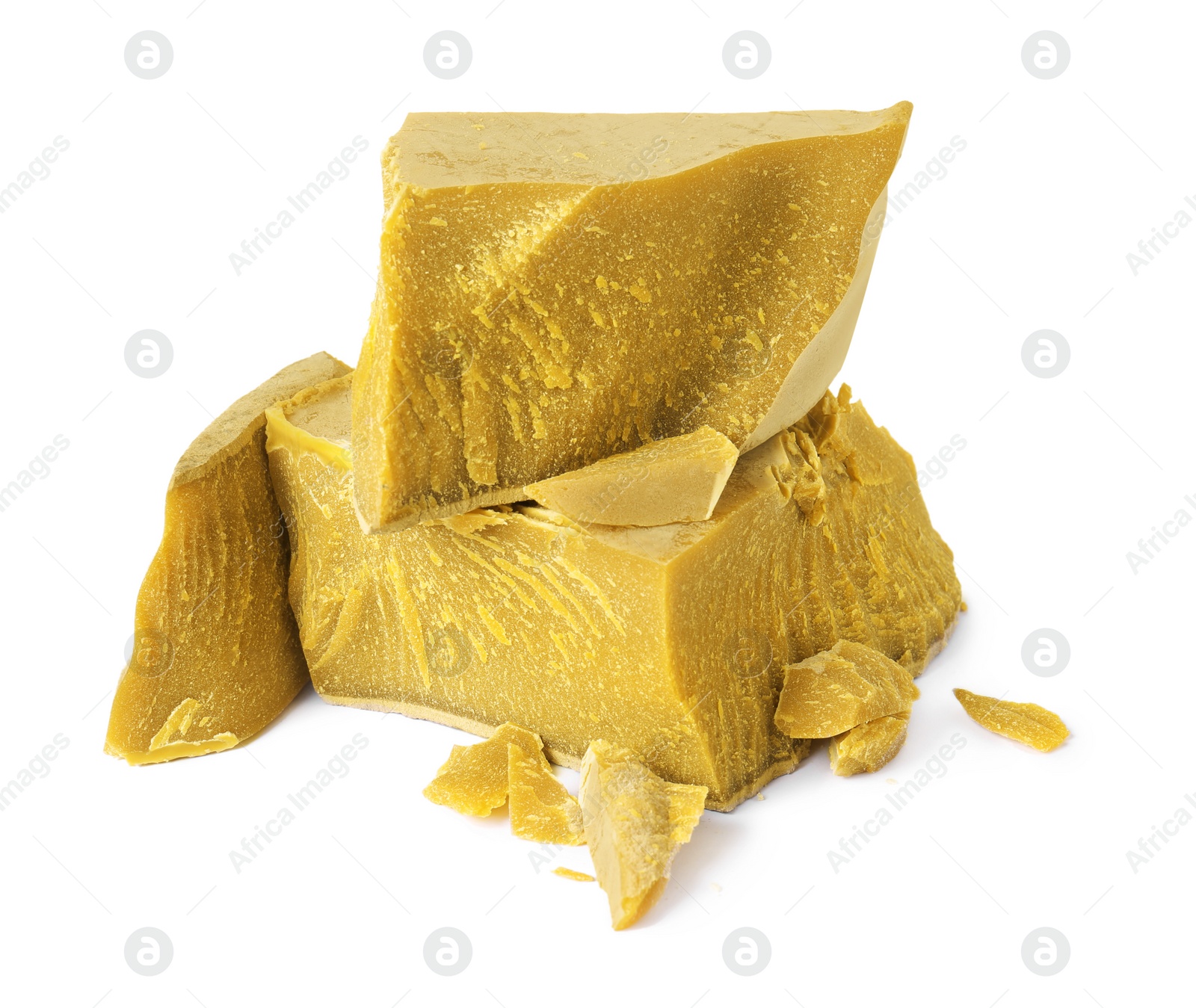 Photo of Natural organic beeswax blocks on white background