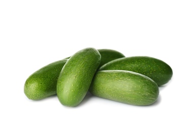 Photo of Fresh whole seedless avocados isolated on white