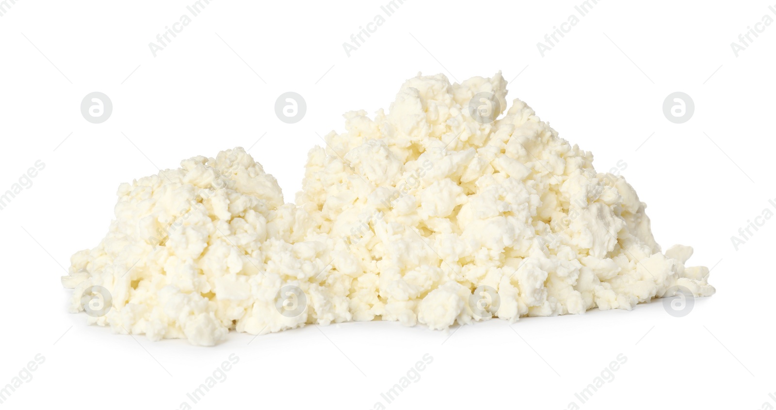 Photo of Pile of delicious fresh cottage cheese on white background