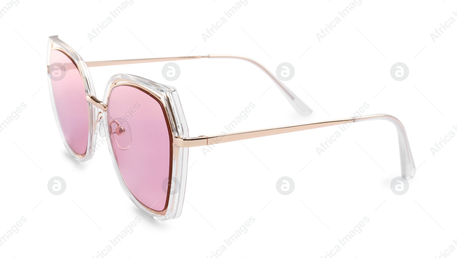 Photo of New stylish sunglasses isolated on white. Fashionable accessory