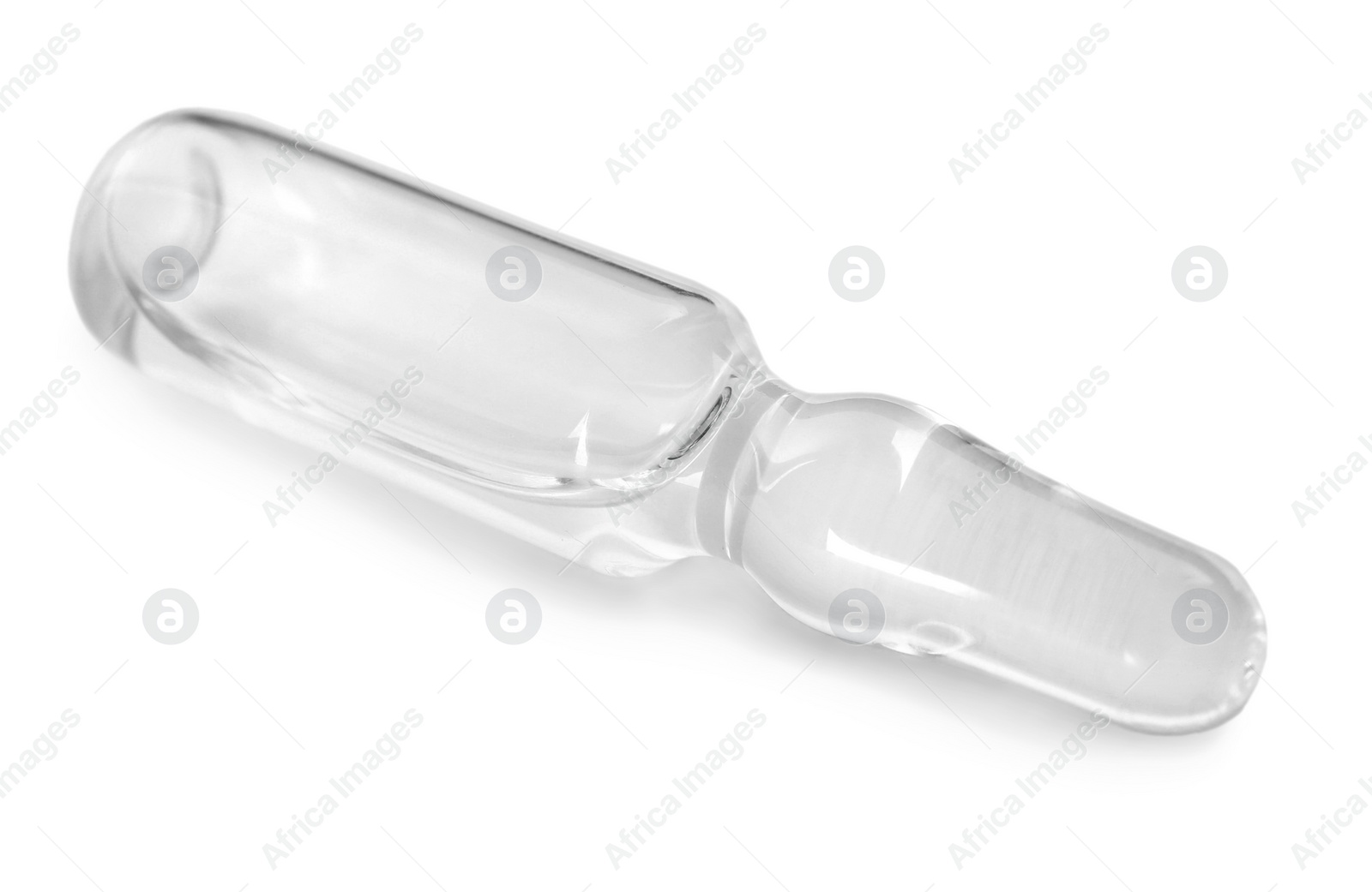 Photo of Glass ampoule with pharmaceutical product on white background