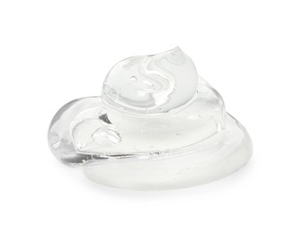 Sample of clear cosmetic gel on white background, closeup