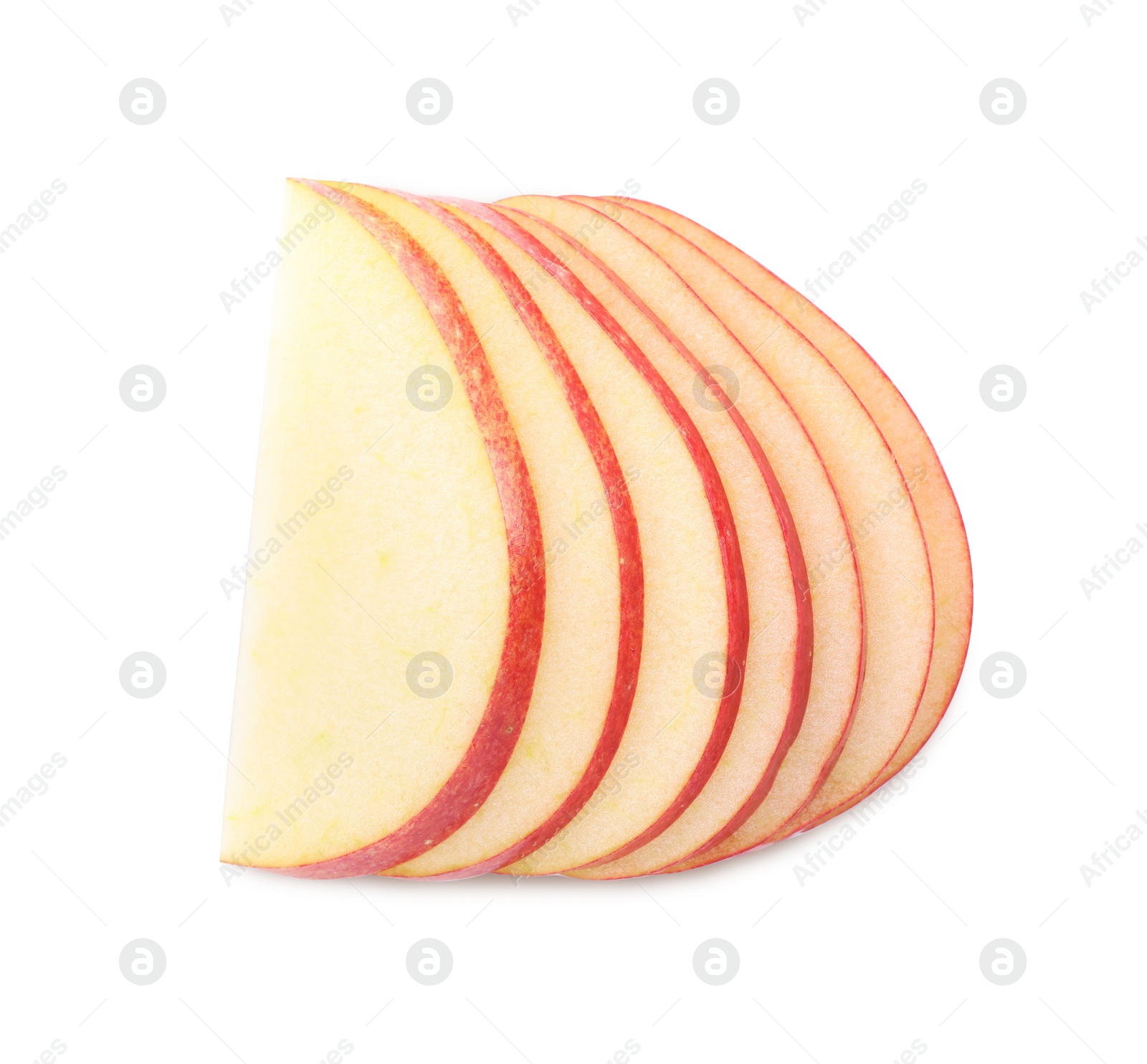 Photo of Slices of apple on white background, top view