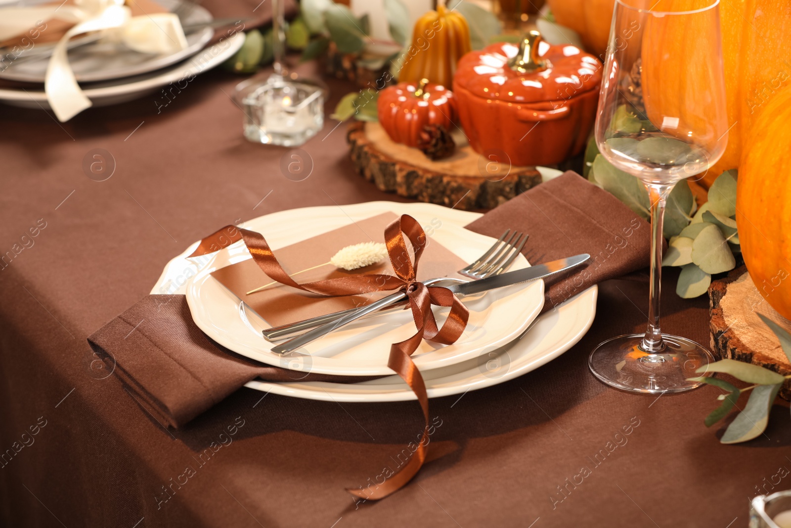 Photo of Beautiful autumn place setting and decor on table