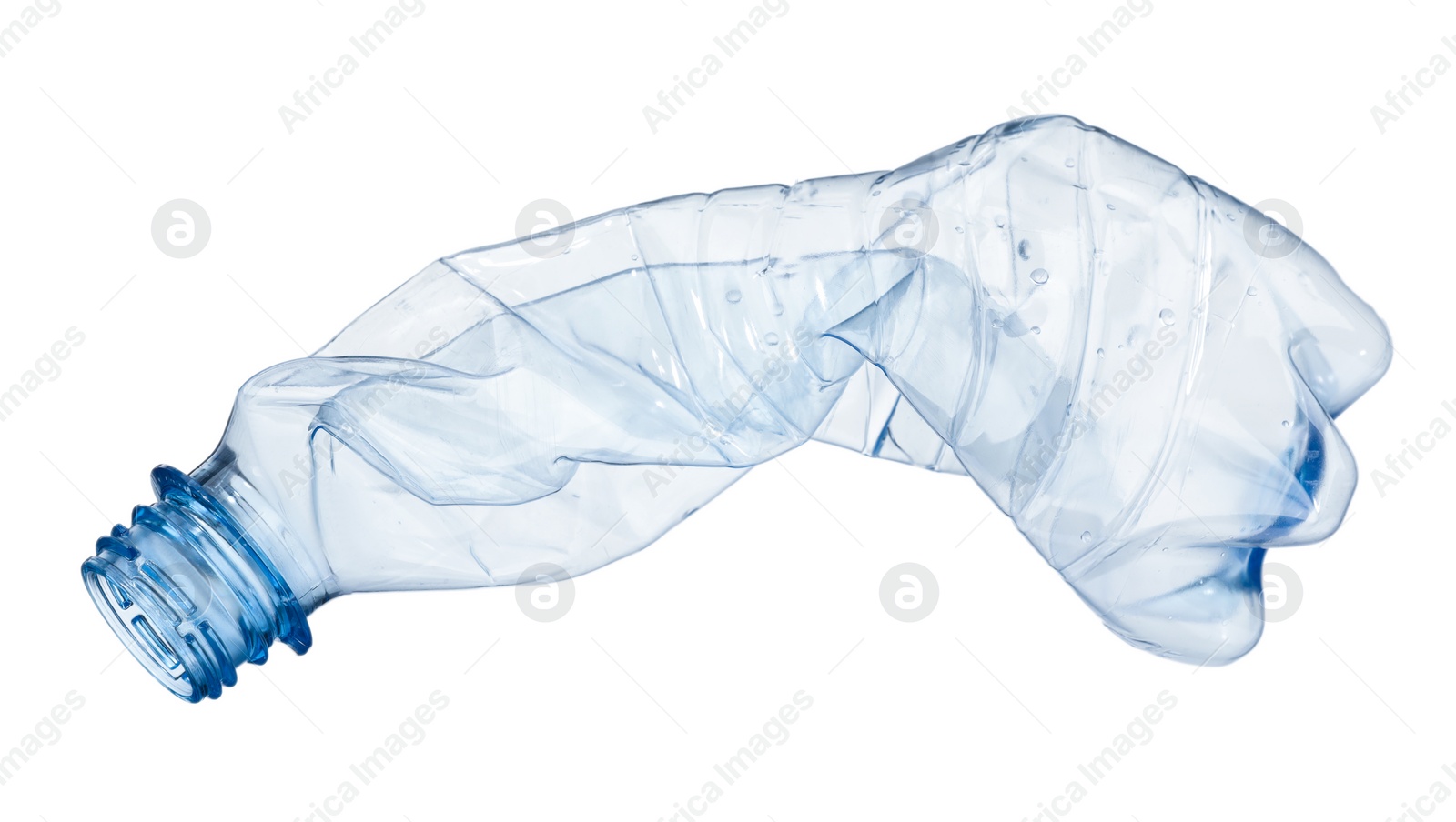 Photo of Crumpled disposable plastic bottle isolated on white