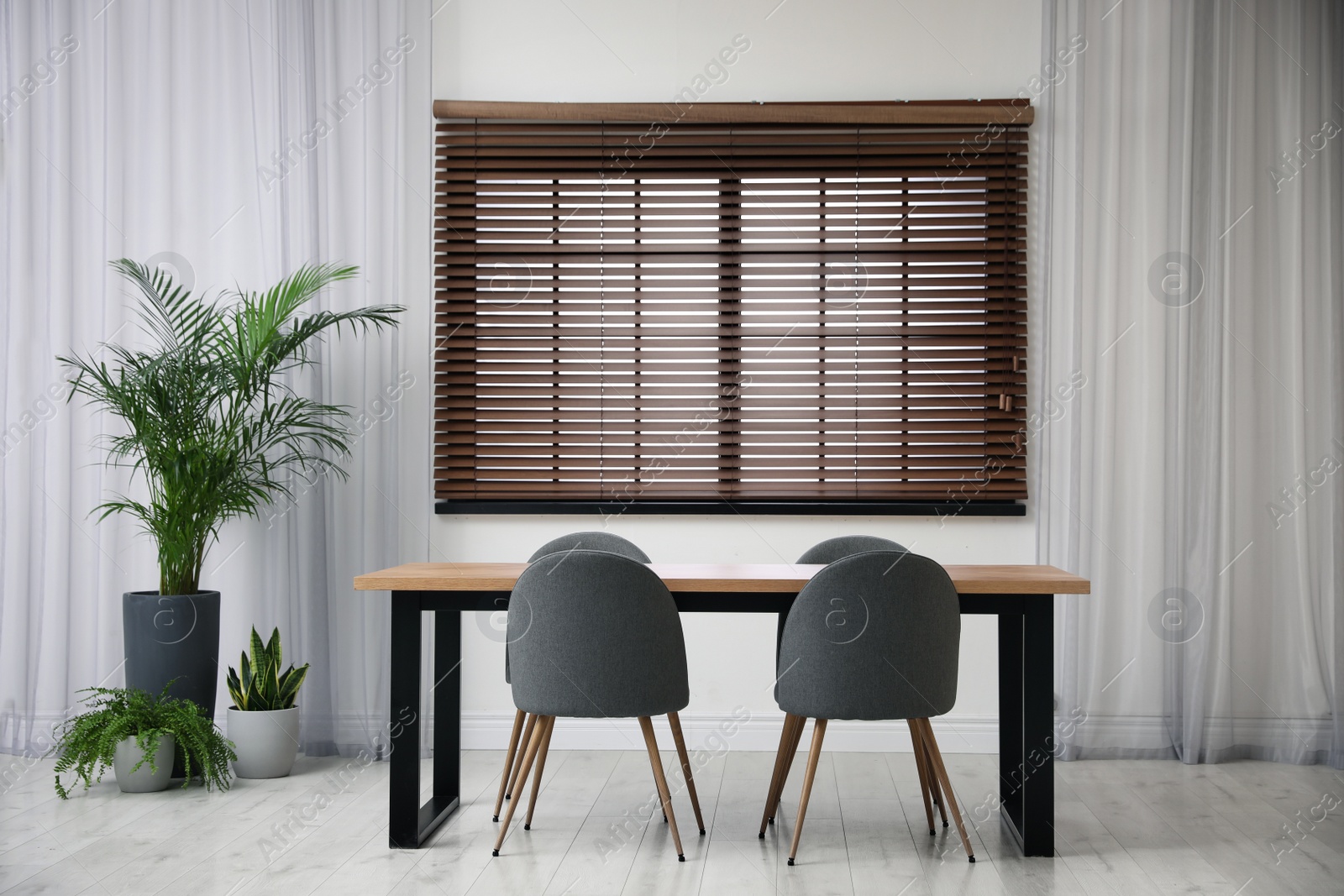 Photo of Modern empty wooden table in room interior