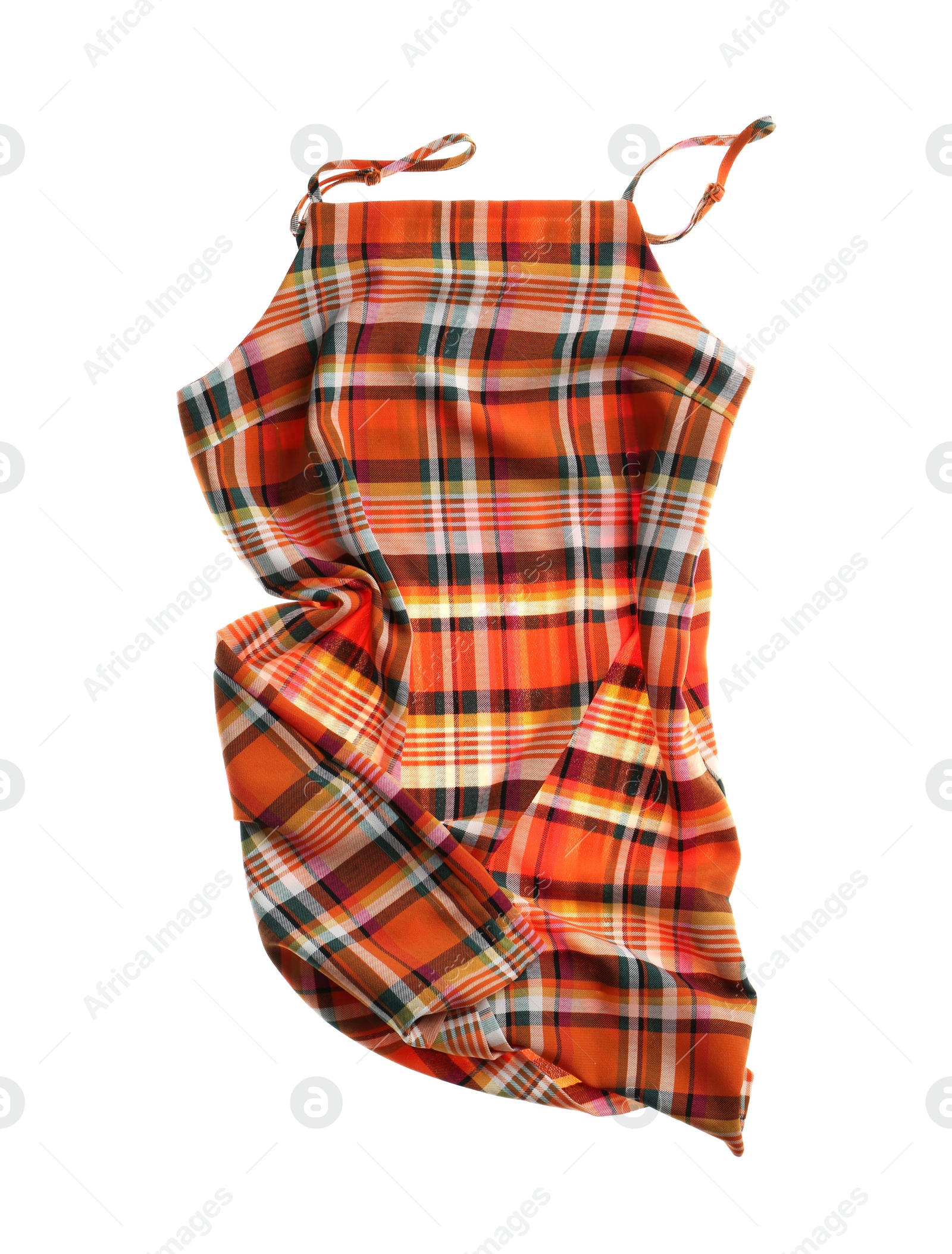 Photo of Rumpled orange plaid top isolated on white