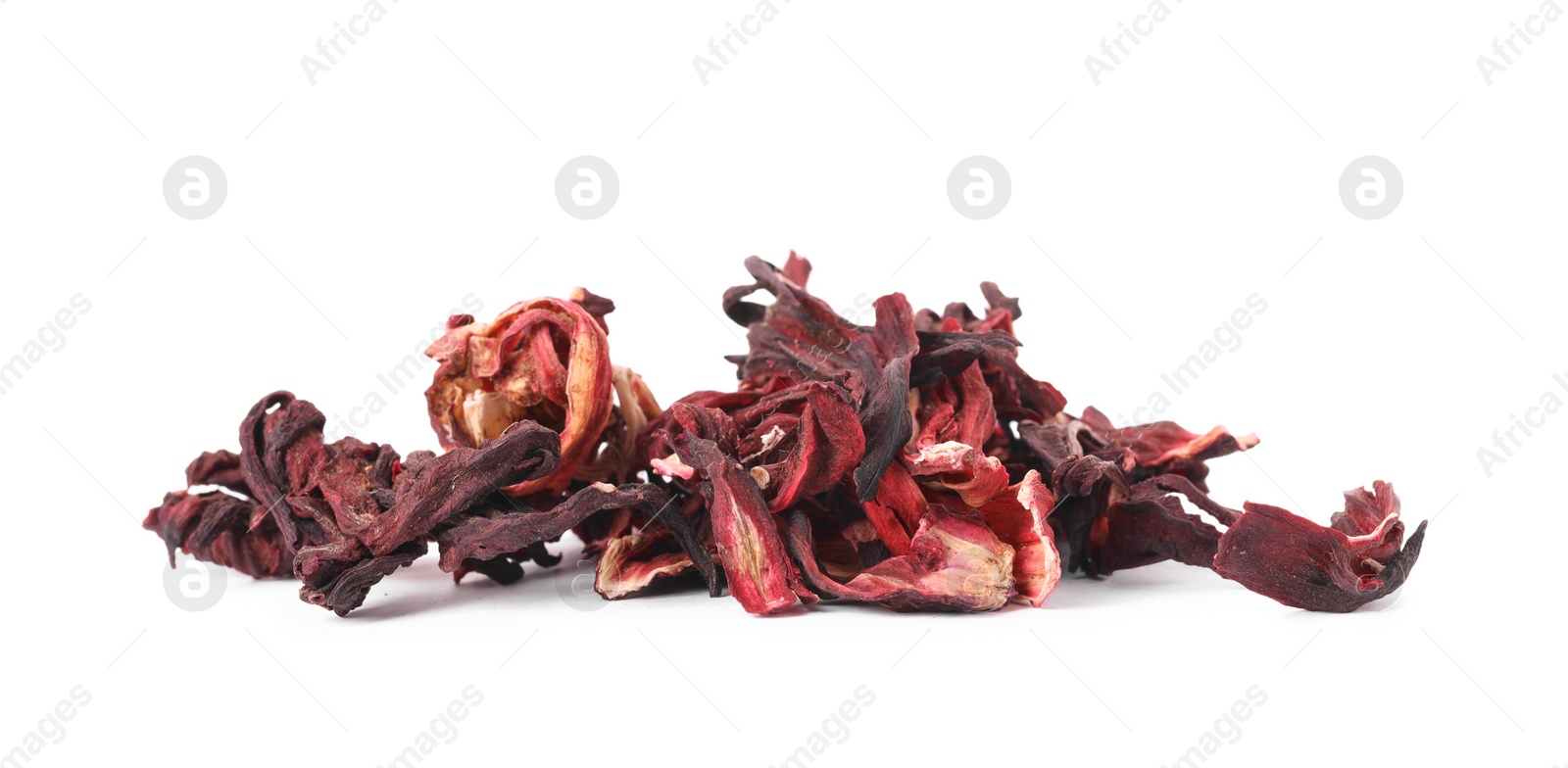 Photo of Pile of dry hibiscus tea isolated on white