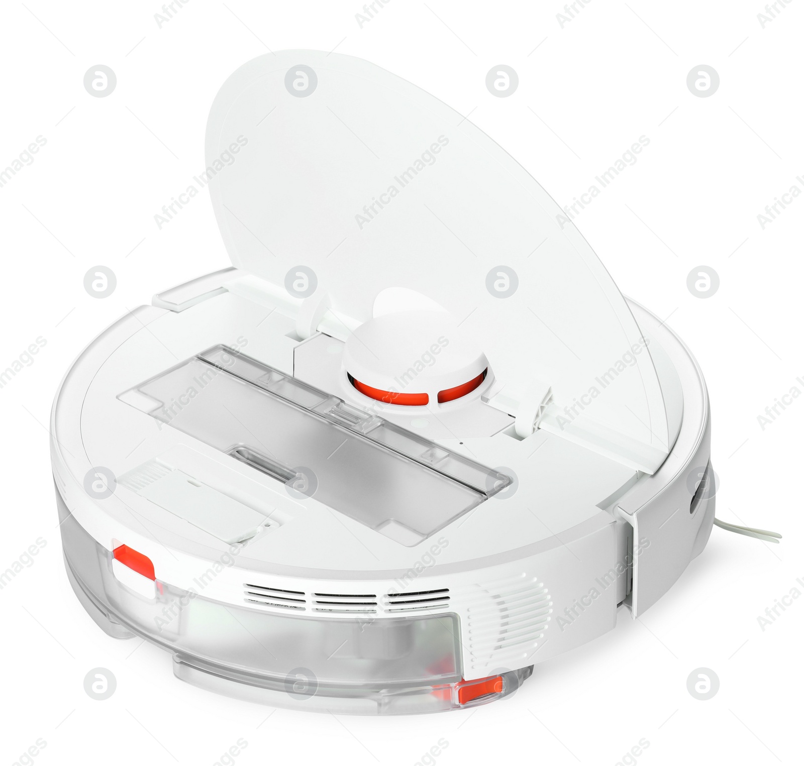 Photo of Open robotic vacuum cleaner isolated on white