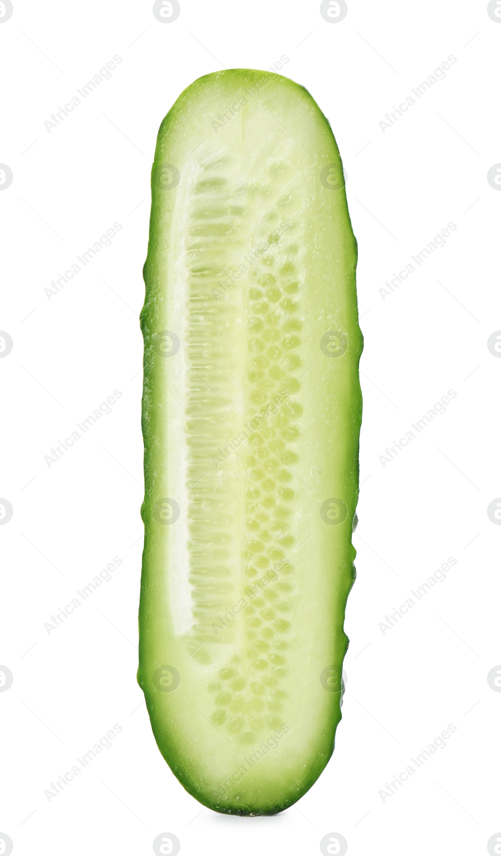 Photo of Half of fresh ripe cucumber on white background