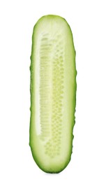 Photo of Half of fresh ripe cucumber on white background