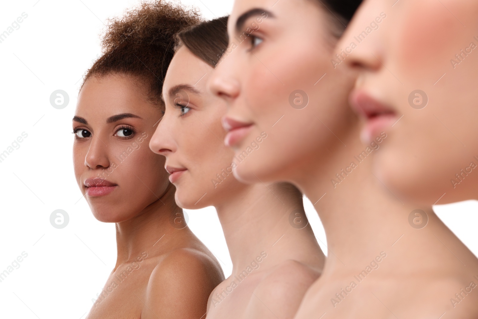 Photo of Beautiful young women with healthy skin on white background