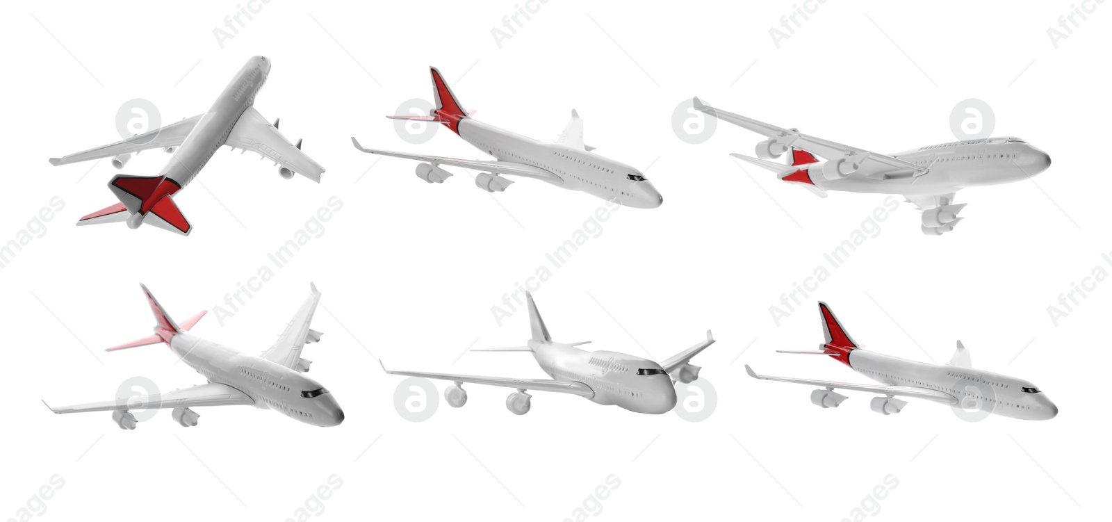 Image of Set of toy airplanes isolated on white. Banner design 