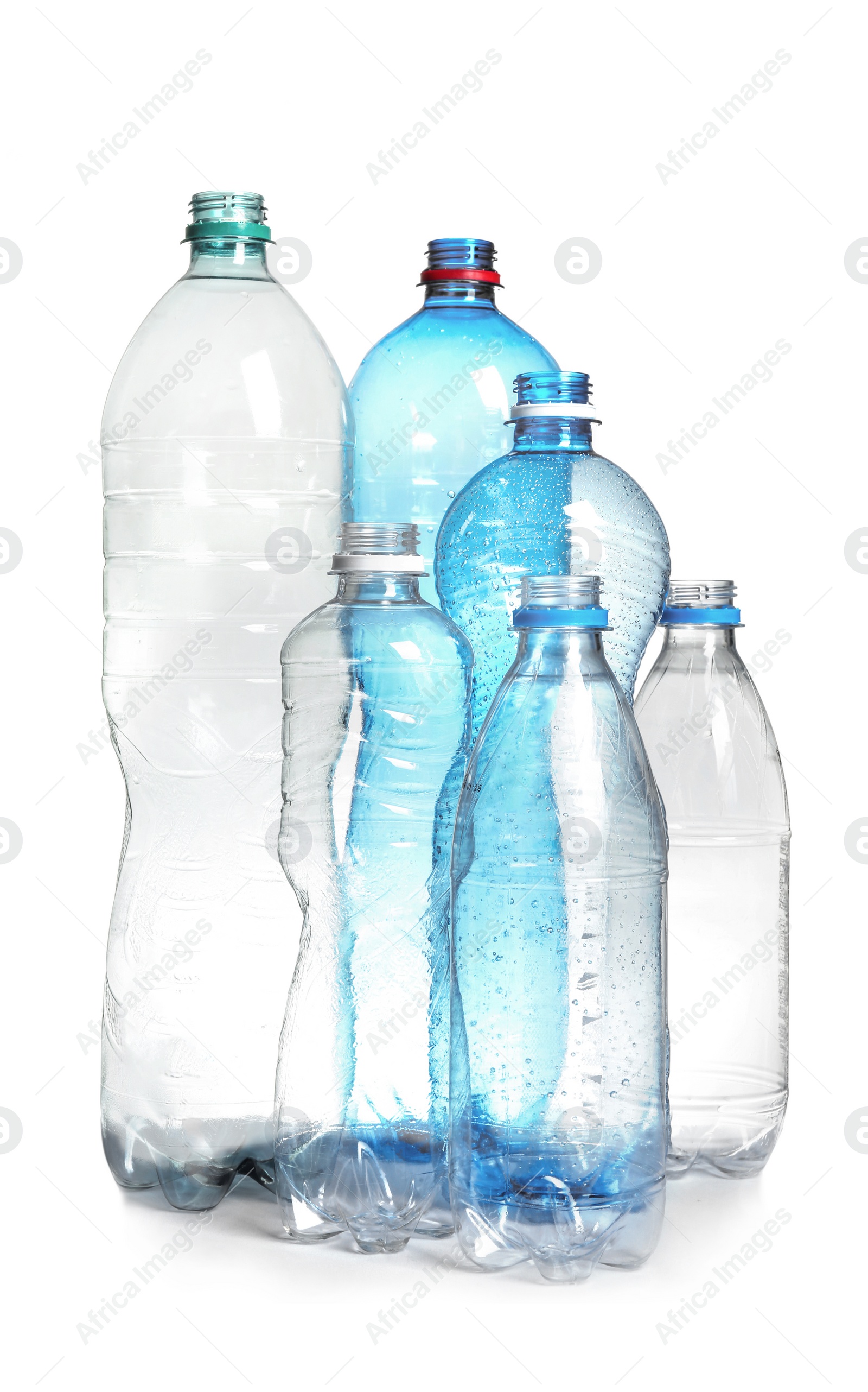 Photo of Plastic bottles on white background. Recycle concept