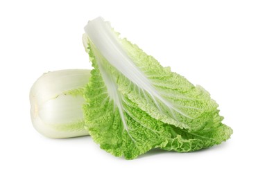 Photo of Fresh Chinese cabbages and leaves isolated on white