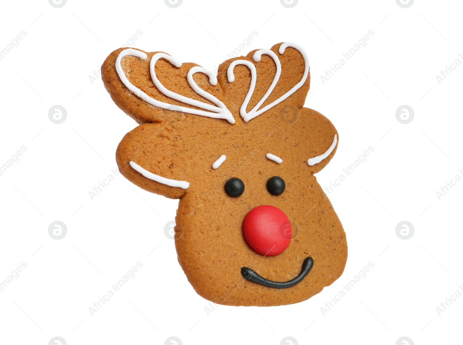 Photo of Christmas cookie in shape of deer isolated on white