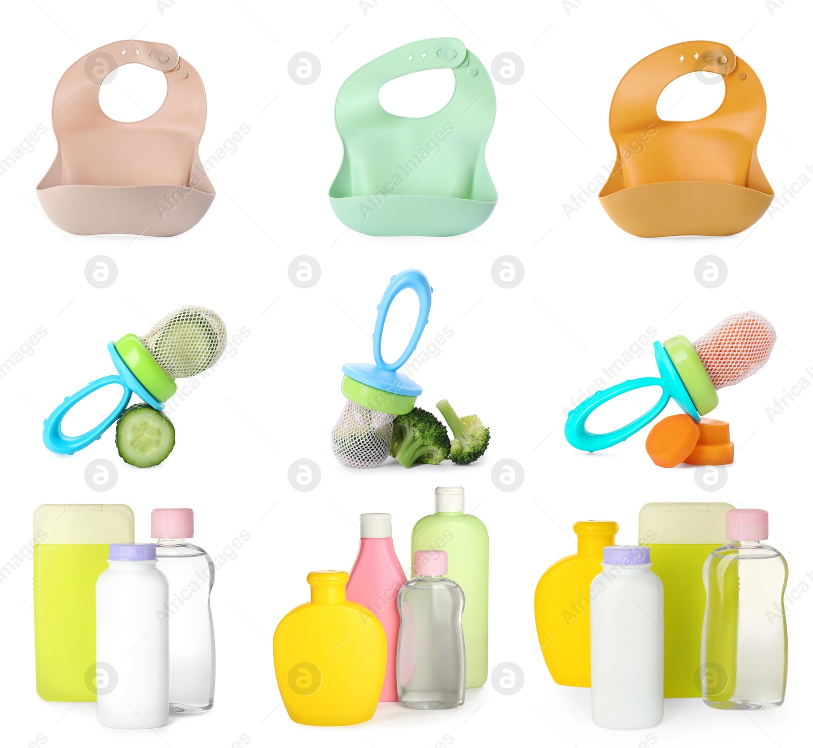 Image of Set with different stuff for baby on white background