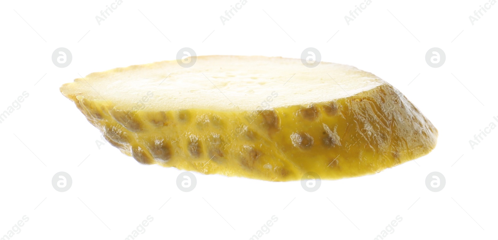 Photo of Slice of pickled cucumber for burger isolated on white