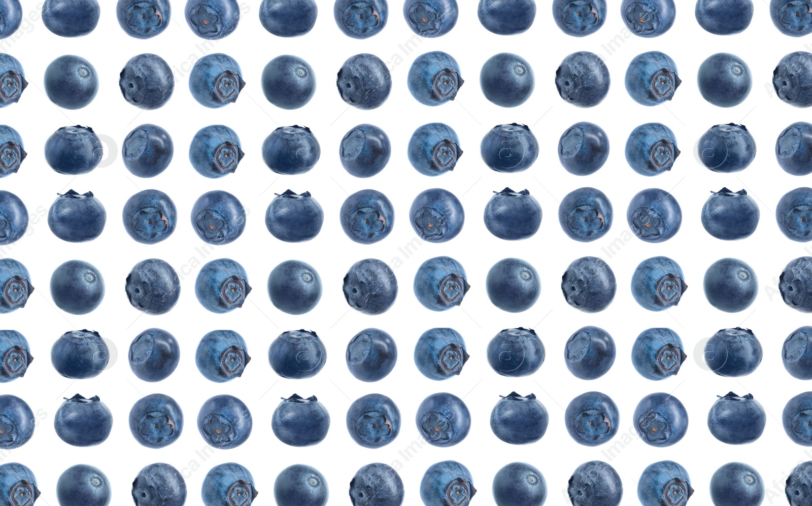 Image of Collage of many fresh blueberries on white background