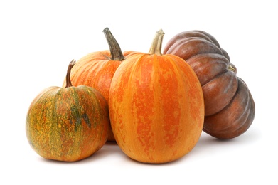 Fresh orange raw pumpkins isolated on white