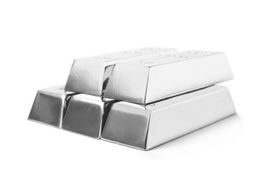 Image of Many shining silver bars isolated on white