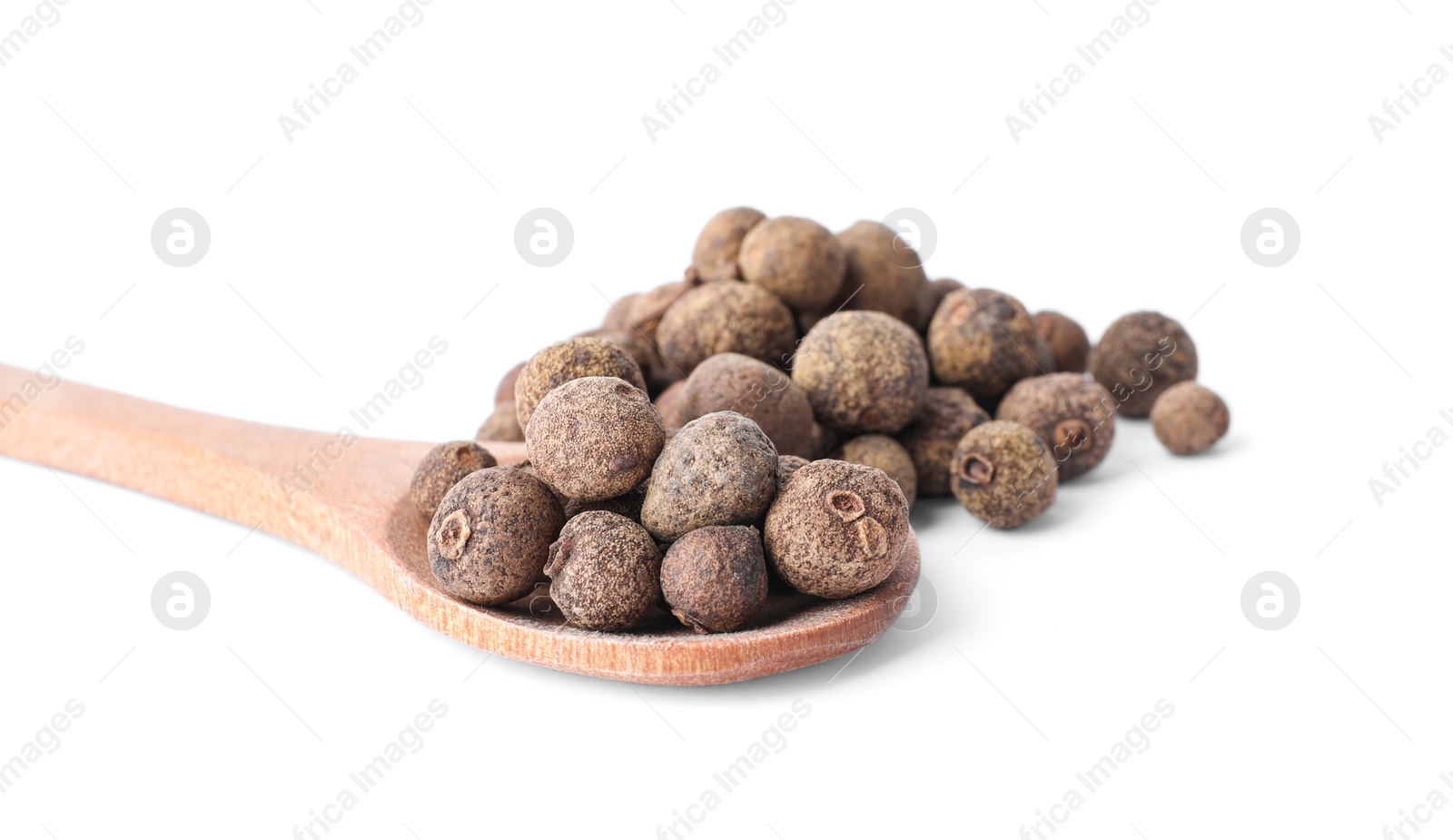 Photo of Spicy black pepper grains isolated on white