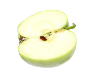 Photo of Half of ripe green apple on white background