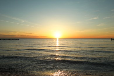 Picturesque view of beautiful sea at sunset