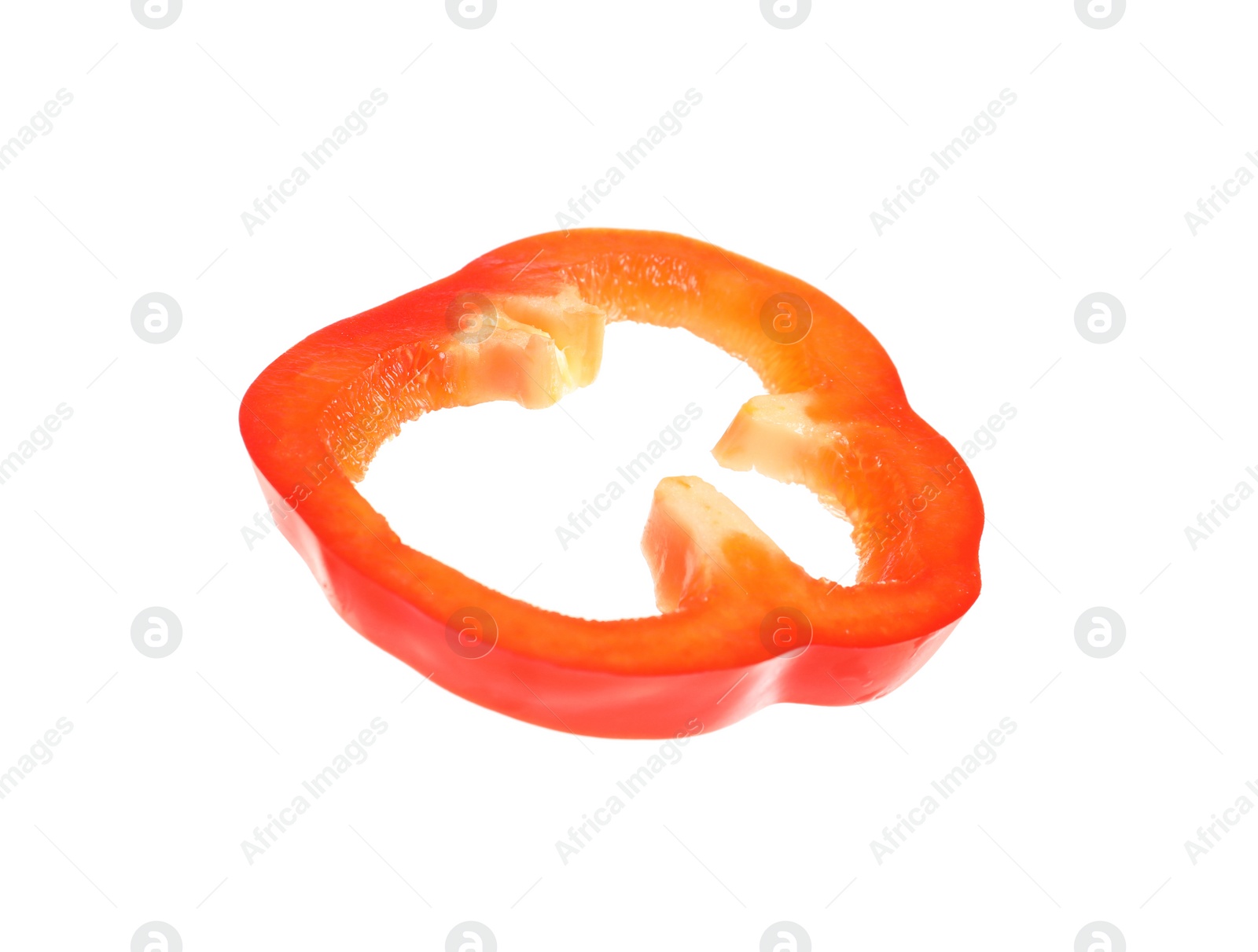 Photo of Slice of ripe red bell pepper on white background