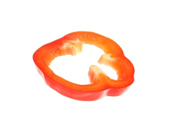 Slice of ripe red bell pepper on white background