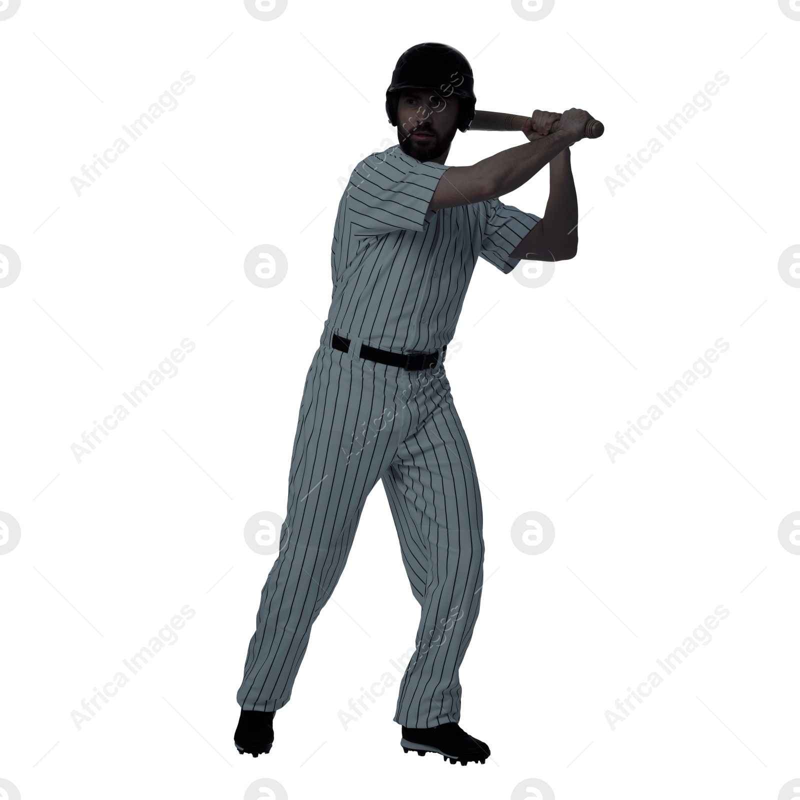 Image of Silhouette of baseball player on white background