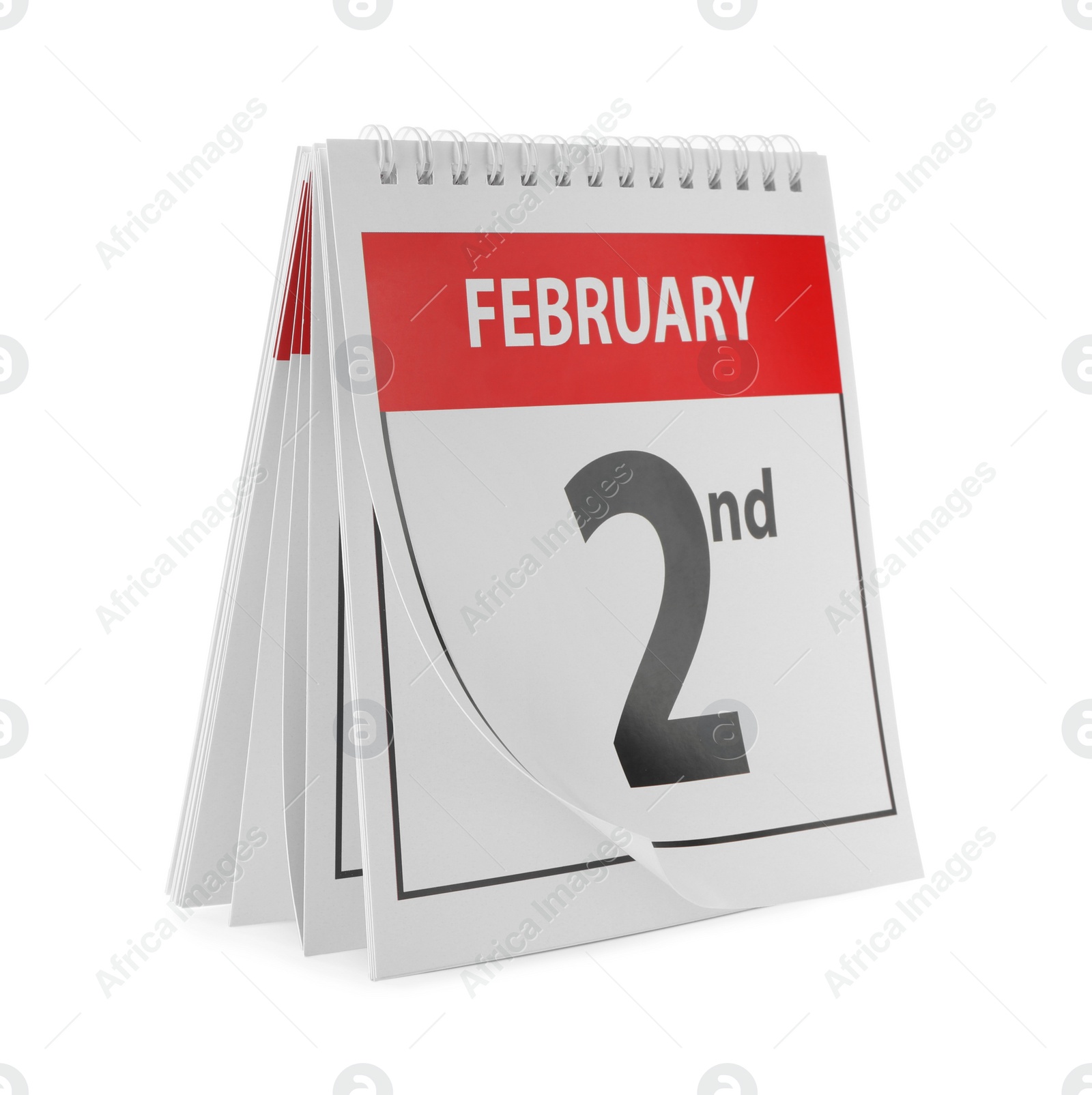 Photo of Calendar with date February 2nd on white background. Groundhog day