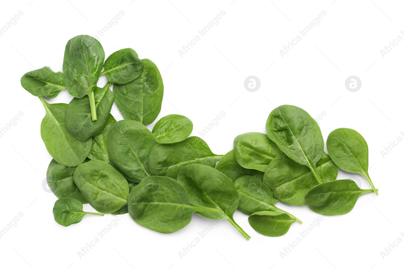 Photo of Frame made of spinach leaves isolated on white, top view