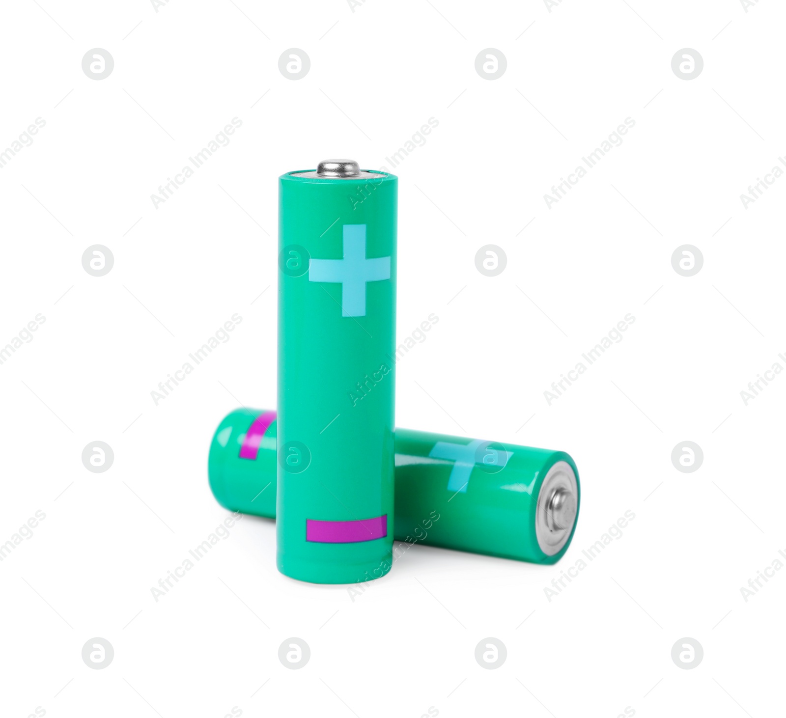 Photo of New AA size batteries isolated on white