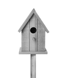 Image of Beautiful wooden bird box isolated on white