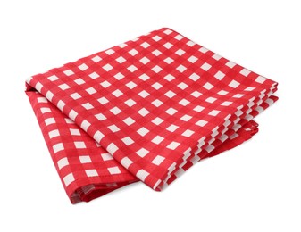 Photo of New red checkered tablecloth on white background