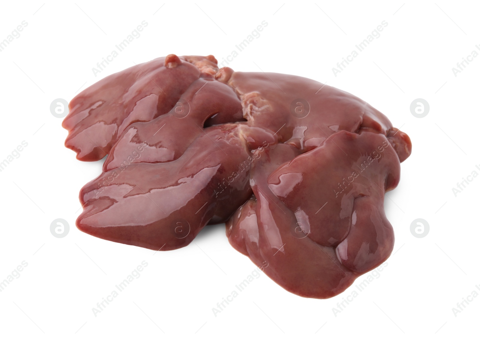 Photo of Pieces of raw chicken liver isolated on white