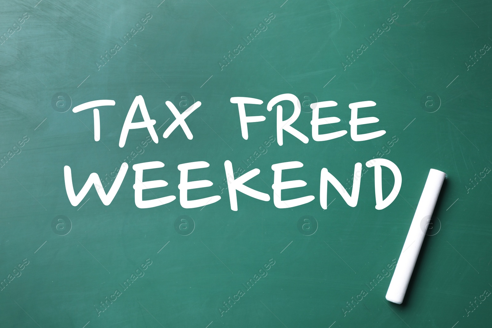 Image of Text TAX FREE WEEKEND written on chalkboard