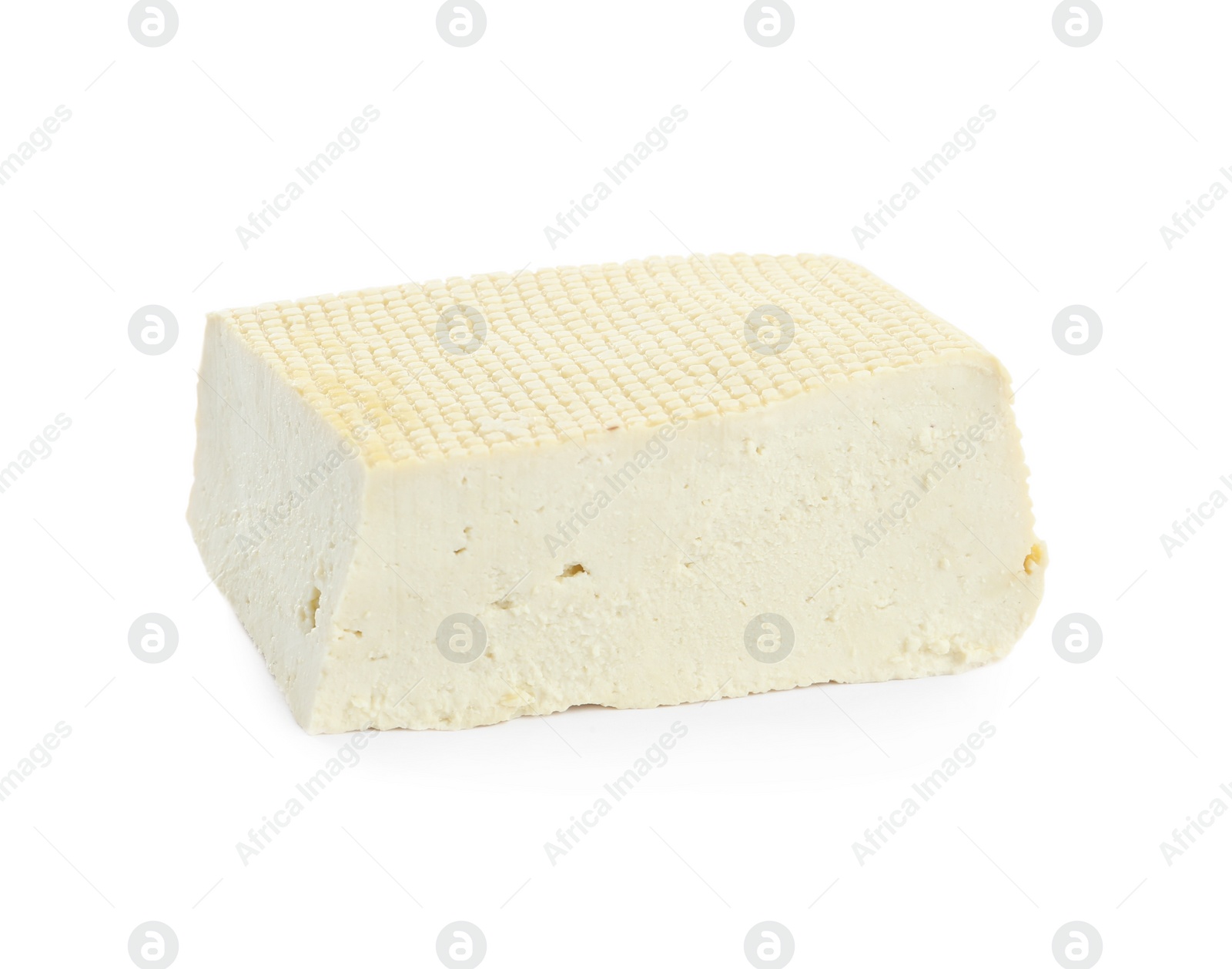 Photo of Piece of delicious tofu isolated on white. Soybean curd