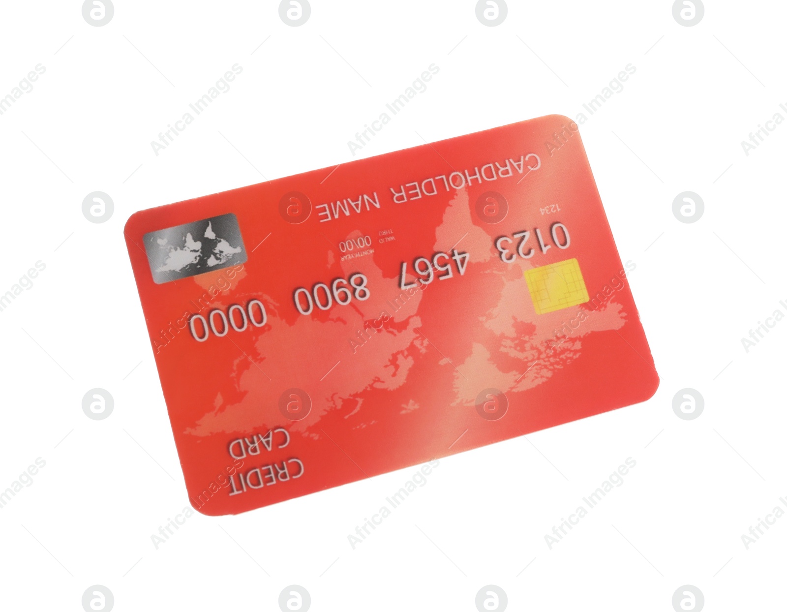 Photo of Red plastic credit card isolated on white