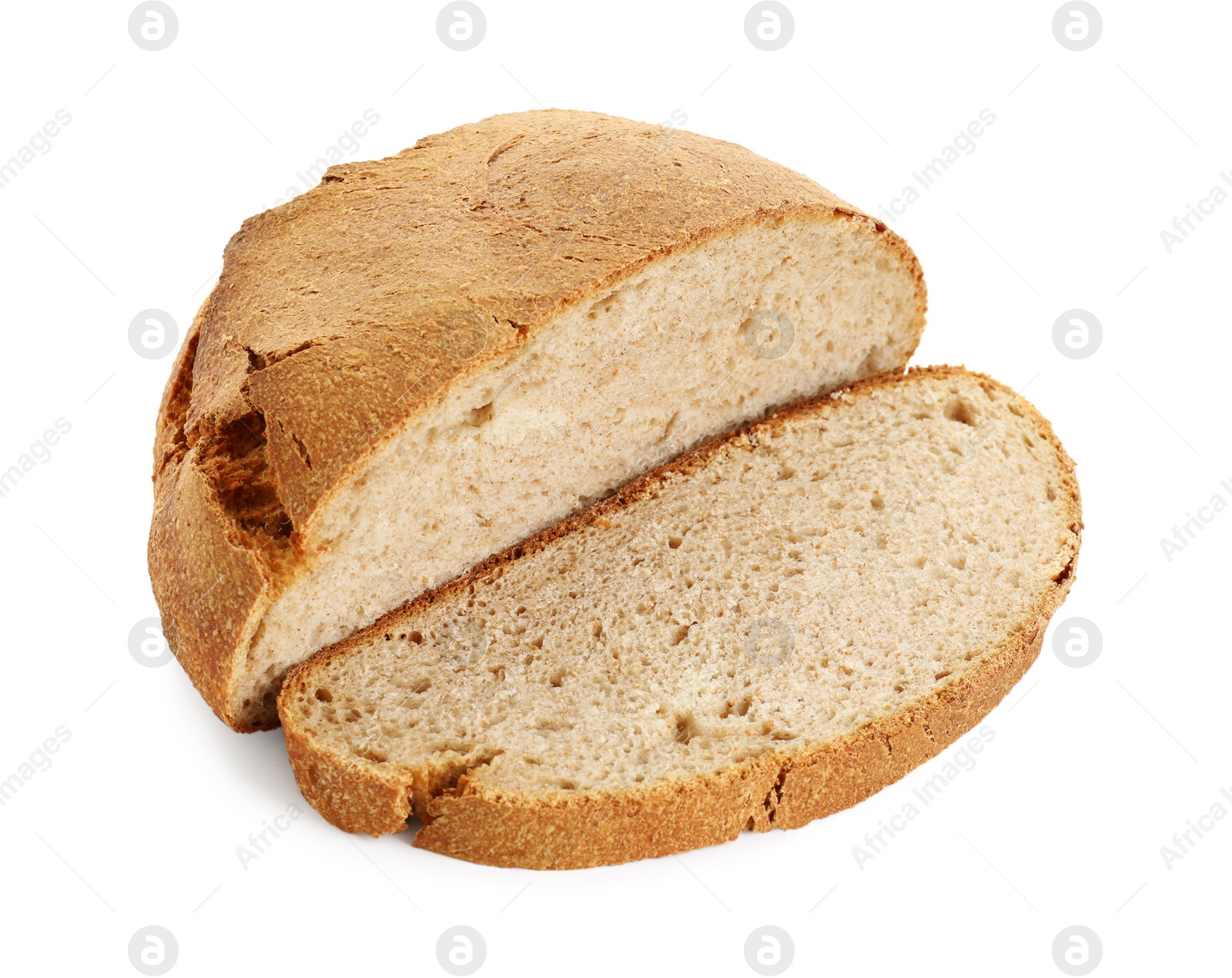 Photo of Freshly baked cut sourdough bread isolated on white